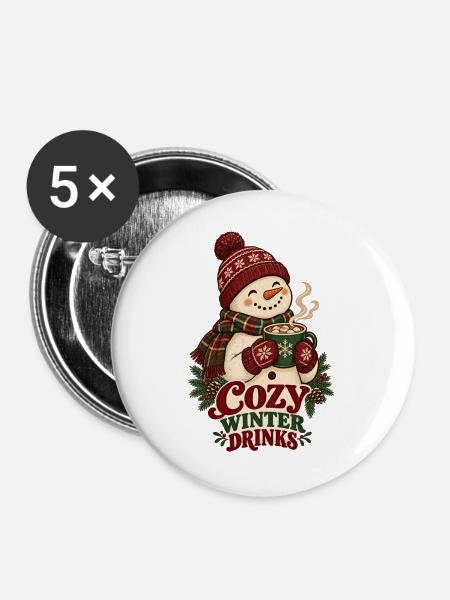Cozy Winter Drinks Schneemann - Buttons groß 56 mm (5er Pack) - Weiß