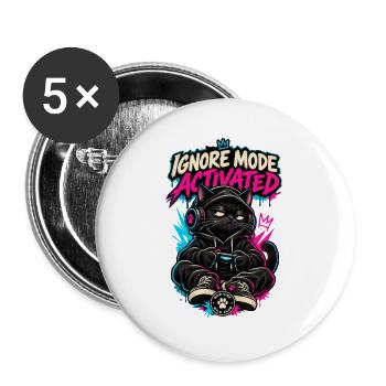 RobVibe Wild Club – Cat Ignore Mode Activated - Buttons groß 56 mm (5er Pack) - Weiß - Vorne