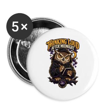 RobVibe Wild Club – Owl Thinking After Midnight - Buttons groß 56 mm (5er Pack) - Weiß - Vorne