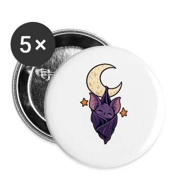 Schlafende Fledermaus auf dem Mond - Buttons groß 56 mm (5er Pack) - Weiß - Vorne