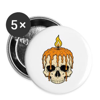 Totenkopf Kerze Flamme Gothic Skull Vektor Shirt - Buttons groß 56 mm (5er Pack) - Weiß - Vorne