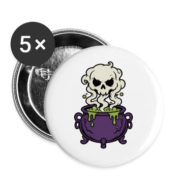 Hexenkessel Rauch Totenkopf Magic Gothic Shirt - Buttons groß 56 mm (5er Pack) - Weiß - Vorne
