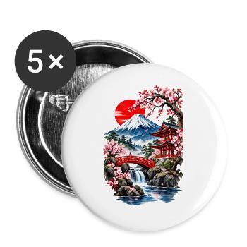 Fuji-Landschaft und Kirschbäume - Buttons groß 56 mm (5er Pack) - Weiß - Vorne