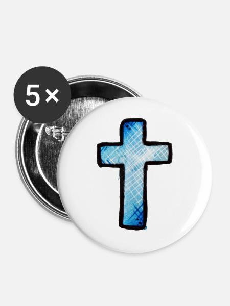 Blaues Gitterkreuz - Buttons groß 56 mm (5er Pack) - Weiß