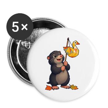 Maulwurf mit fröhlichem Gänse-Lampion - Buttons groß 56 mm (5er Pack) - Weiß - Vorne