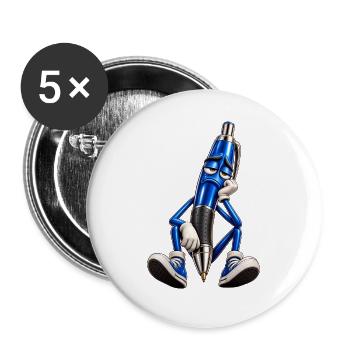 Blauer Stift Müde Cartoonfigur - Buttons groß 56 mm (5er Pack) - Weiß - Vorne