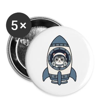 Katze Astronaut Rakete Weltraum Katze Vektor Shirt - Buttons groß 56 mm (5er Pack) - Weiß - Vorne