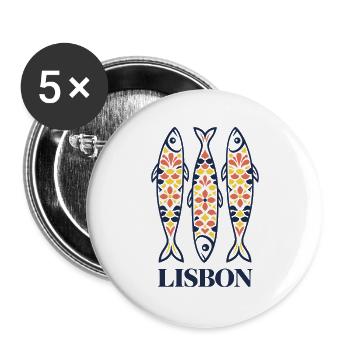 Lissabon, Portugal Sardinen, bunte Volkskunst - Buttons groß 56 mm (5er Pack) - Weiß - Vorne