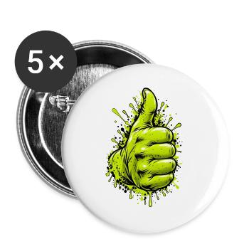 Neon Grüner Daumen Graffiti - Buttons groß 56 mm (5er Pack) - Weiß - Vorne