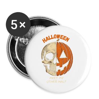 Halloween Skull Pumpkin Lernt meine andere Hälfte kennen - Buttons groß 56 mm (5er Pack) - Weiß - Vorne