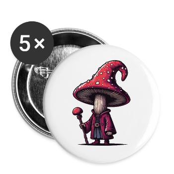 Pilz Abenteurer - Buttons groß 56 mm (5er Pack) - Weiß - Vorne