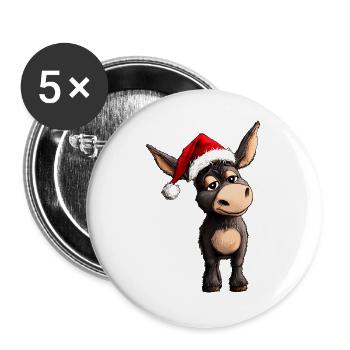 Esel Weihnachten - Buttons groß 56 mm (5er Pack) - Weiß - Vorne