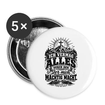 Ich vermag alles – Philipper 4,13 - Buttons groß 56 mm (5er Pack) - Weiß - Vorne