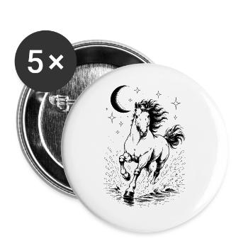 Himmlische Pferde-Halbmond-Tuschzeichnung - Buttons groß 56 mm (5er Pack) - Weiß - Vorne