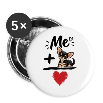 Chihuahua-Hundeliebhaber Haustier-Mama Papa Hundekunst - Buttons groß 56 mm (5er Pack) - Weiß - Vorne