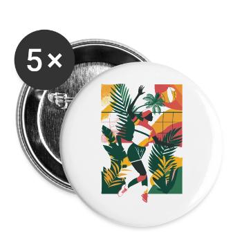 Volleyball Mädchen Cartoon - Buttons groß 56 mm (5er Pack) - Weiß - Vorne