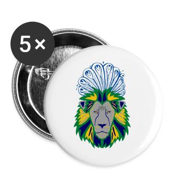 Löwenkopf mit Pfauenfedernkunst - Buttons groß 56 mm (5er Pack) - Weiß - Vorne