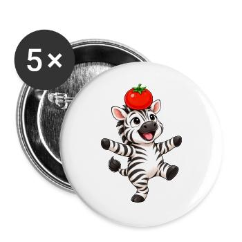 Zebra süß Cartoon tanzend Tomate balancieren - Buttons groß 56 mm (5er Pack) - Weiß - Vorne