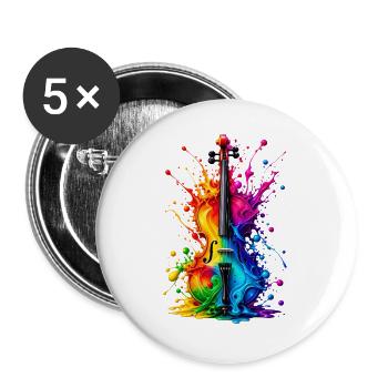Bunte Violine Regenbogen Geige Musik Farbspritzer - Buttons groß 56 mm (5er Pack) - Weiß - Vorne
