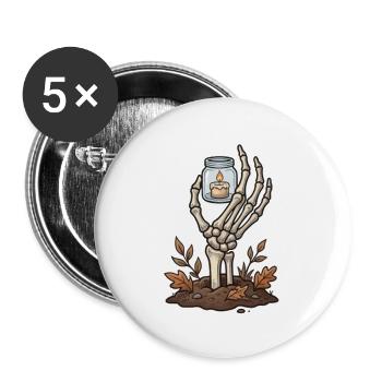 Skeletthand mit brennendem Licht - Buttons groß 56 mm (5er Pack) - Weiß - Vorne