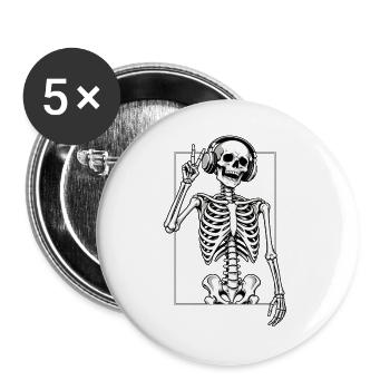 Skelett mit Kopfhörern - Buttons groß 56 mm (5er Pack) - Weiß - Vorne