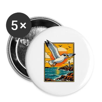 Retro-Möwe bei Sonnenuntergang - Buttons groß 56 mm (5er Pack) - Weiß - Vorne