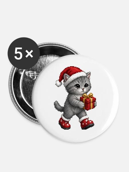 Gray Kitten Weihnachtsgeschenk - Buttons groß 56 mm (5er Pack) - Weiß