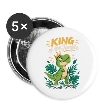 Kleiner T-Rex – King of the Jungle Dinosaurier - Buttons groß 56 mm (5er Pack) - Weiß - Vorne