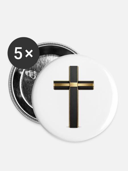 Schwarzes Kreuz mit Goldrand - Buttons groß 56 mm (5er Pack) - Weiß