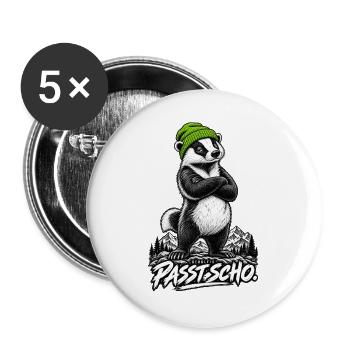 Panda mit grüner Mütze am Berg - Buttons groß 56 mm (5er Pack) - Weiß - Vorne