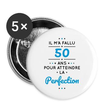 Anniversaire 50 ans - Atteindre la perfection - Lot de 5 grands badges (56 mm) - blanc - Devant