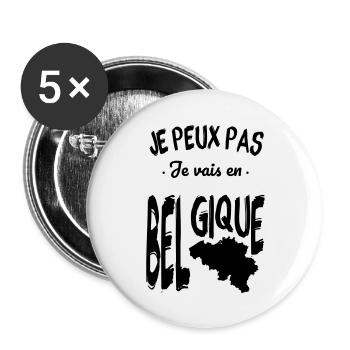 Je peux pas je vais en Belgique - Lot de 5 grands badges (56 mm) - blanc - Devant
