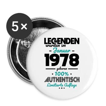 45. Geburtstag - Legenden wurden im Januar 1978 - Buttons groß 56 mm (5er Pack) - Weiß - Vorne