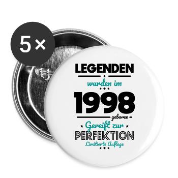 25. Geburtstag - Legenden wurden im 1998 - Buttons groß 56 mm (5er Pack) - Weiß - Vorne
