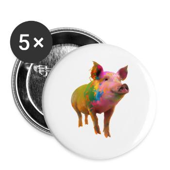 Cochon coloré - Lot de 5 grands badges (56 mm) - blanc - Devant