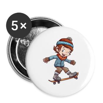 Cartoon skating Boy - Buttons large 2.2''/56 mm (5-pack) - white - Front