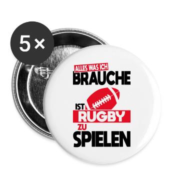 All I need is to play rugby - Buttons large 2.2''/56 mm (5-pack) - white - Front