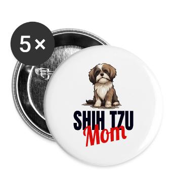 Shih Tzu Löwenhunde Chrysanthemenhund Shih Tzu - Buttons groß 56 mm (5er Pack) - Weiß - Vorne