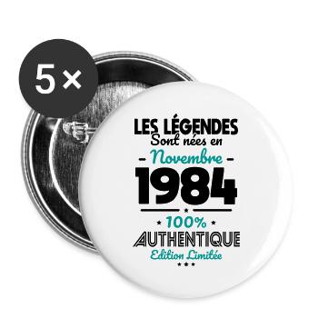 40th Anniversary - Legends born November 1984 - Buttons large 2.2''/56 mm (5-pack) - white - Front
