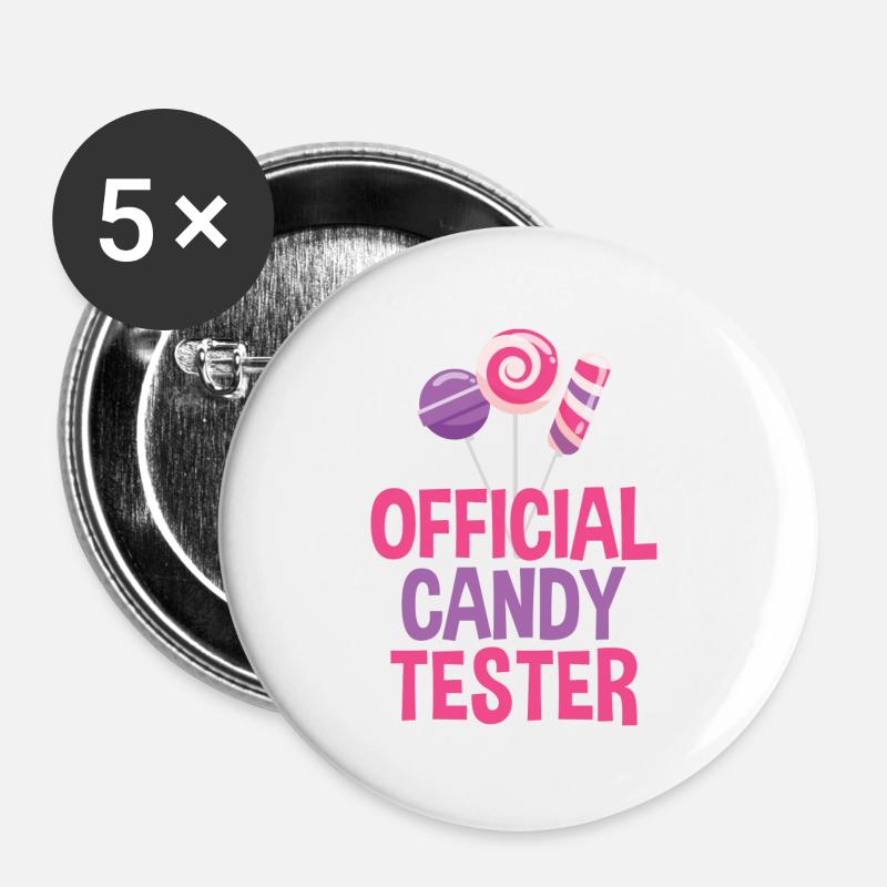 OFFICIAL CANDY TESTER - Buttons large 2.2''/56 mm (5-pack) - white