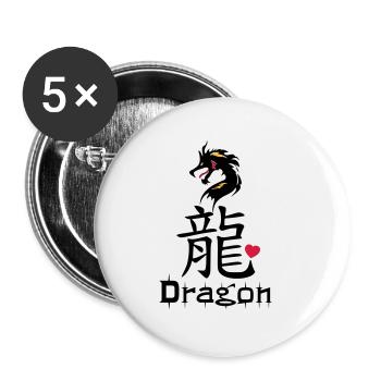 ❤️👄🐉Dragon en caractère chinois-Dragon d'amour- 龍 - Lot de 5 grands badges (56 mm) - blanc - Devant