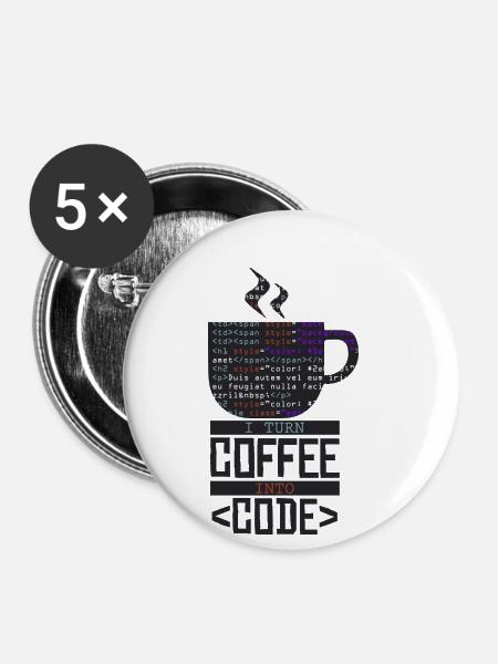 Turn Coffee into Code - Buttons groß 56 mm (5er Pack) - Weiß