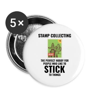 Stamp Collecting Collector Philatelist - Buttons large 2.2''/56 mm (5-pack) - white - Front