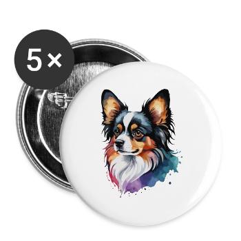 Papillon Hund niedlich niedlich Aquarell bunt - Buttons groß 56 mm (5er Pack) - Weiß - Vorne