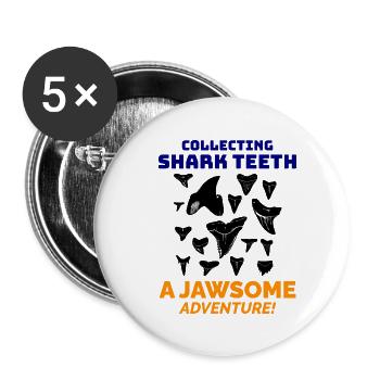 Dents de requin Collectionneur de fossiles Chasse Paléontologie - Lot de 5 grands badges (56 mm) - blanc - Devant