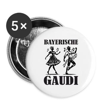 Bayerische Gaudi - Trachten Mann und Frau - Buttons groß 56 mm (5er Pack) - Weiß - Vorne