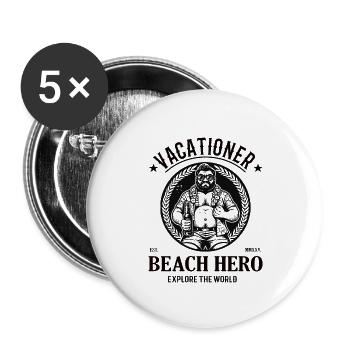 Ulauber und Strand Held - erforscht die Welt - Buttons groß 56 mm (5er Pack) - Weiß - Vorne