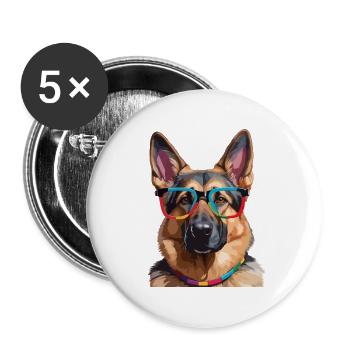 German Shepherd Dog with Glasses Cool Colorful - Buttons large 2.2''/56 mm (5-pack) - white - Front