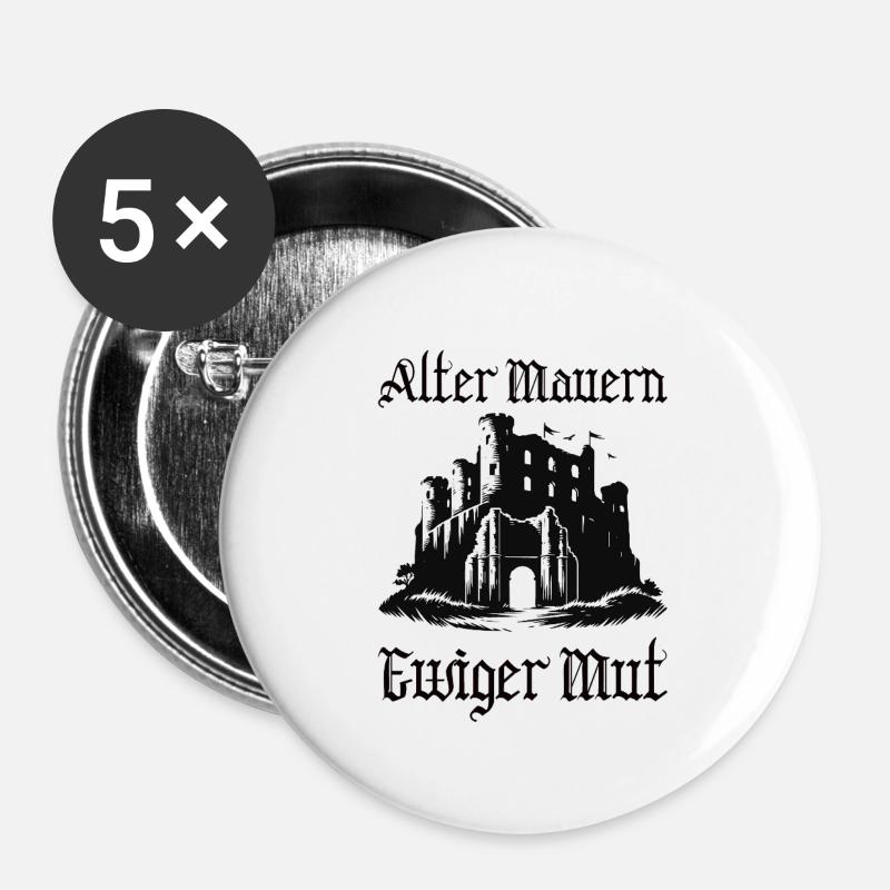 Mittelalter - Buttons groß 56 mm (5er Pack) - Weiß
