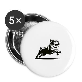 Lustiges Bulldoggen Design – Charmebolzen - Buttons groß 56 mm (5er Pack) - Weiß - Vorne